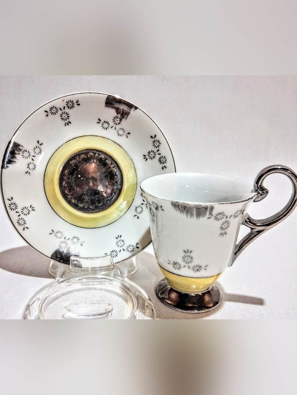 Antique Porcelain Demitasse Cup & Saucer - Sterling Accents - Japan